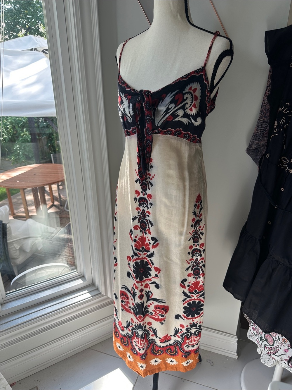 Brazilian Boutique Floral Maxi Dress Cream Navy Red Beach Swim Cover-up Medium